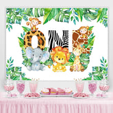 Tiere Und Grün Blätter Erste Glücklich Geburtstag Hintergrund